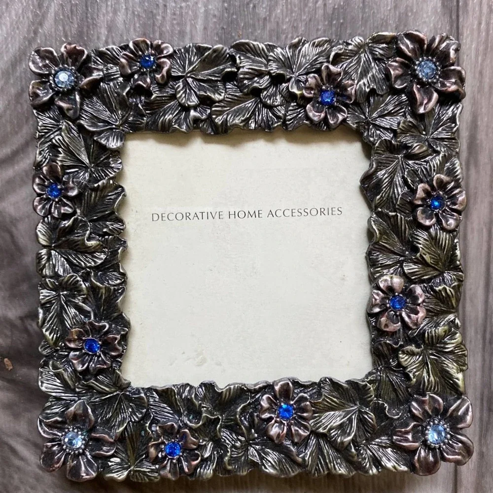 Sweet Pair‎ of Cynthia Royce Metal Photo Frames w/ Blue Crystals